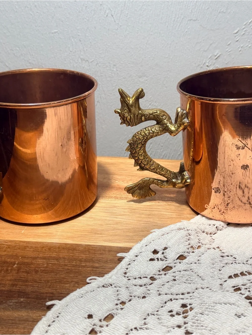 Vintage Copper Moscow Mule Mug Set - Copper Finish and brass dragon handles